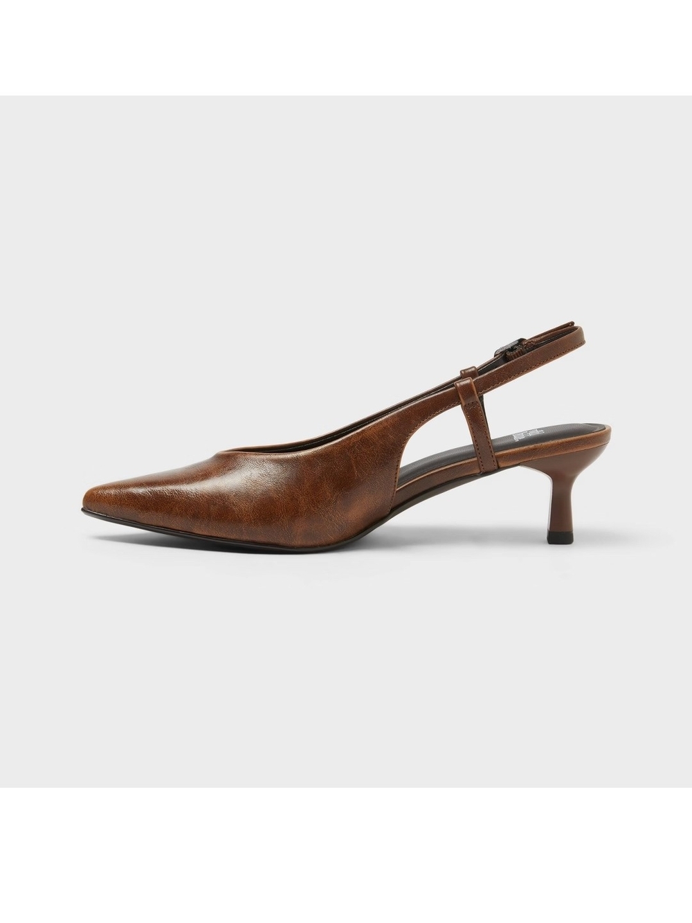 Brown Pointed-Toe Slingback Kitten Heel Women's